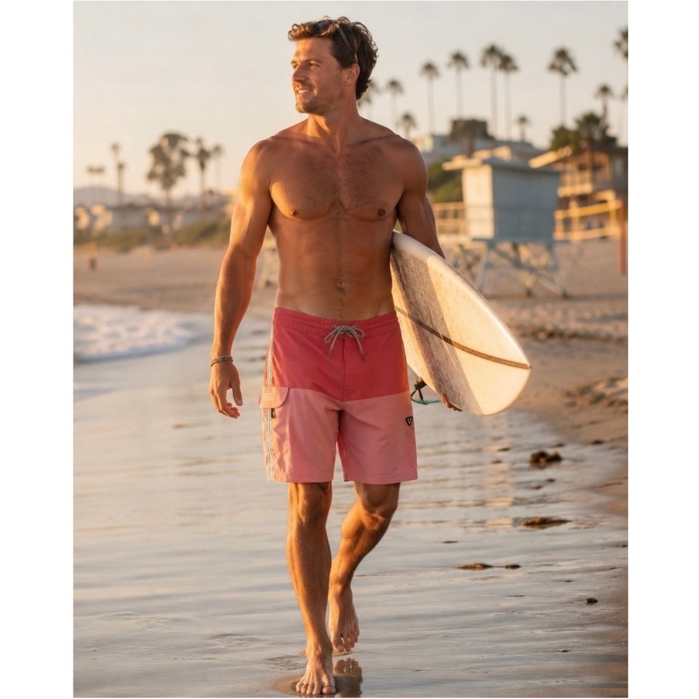 Vissla Men M112WTRI Upcycle Coconut Poly Stretch Board Shorts Pink Coral Size 30
